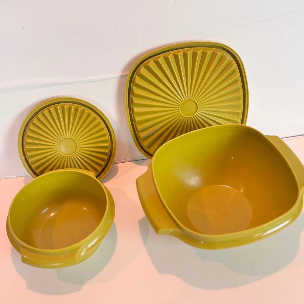 Tupperware‎ Vintage Olive Green Modular Mates Square Bowl Set Lids Servalier Set